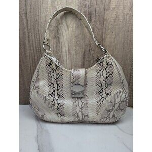 New York & Company Cream Snake Print Embossed Vegan Leather Shoulder Bag